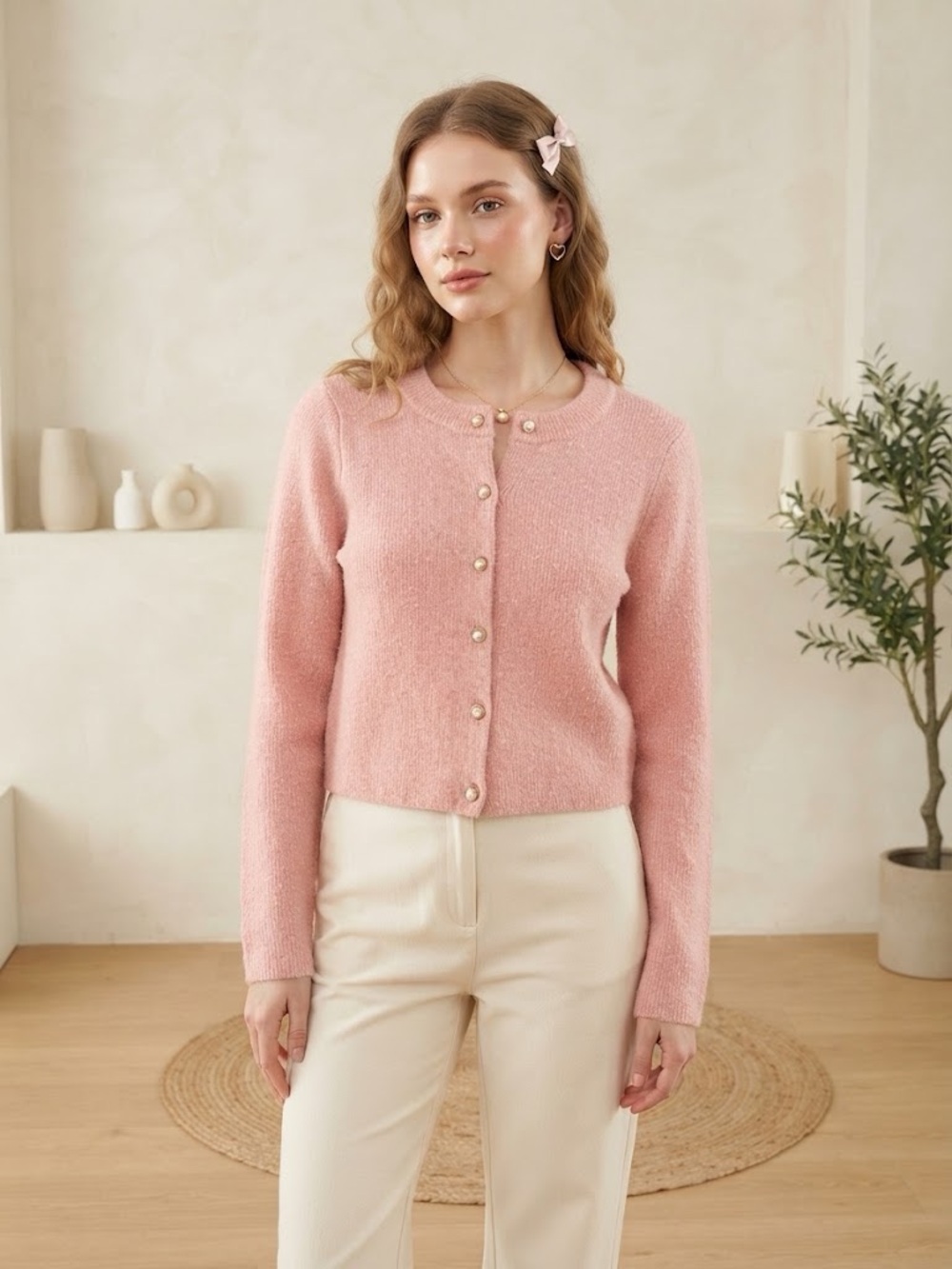 🎀 Jessica Simpson Pink Embellishment Button Cardigan M NWOT Coquette Kawaii